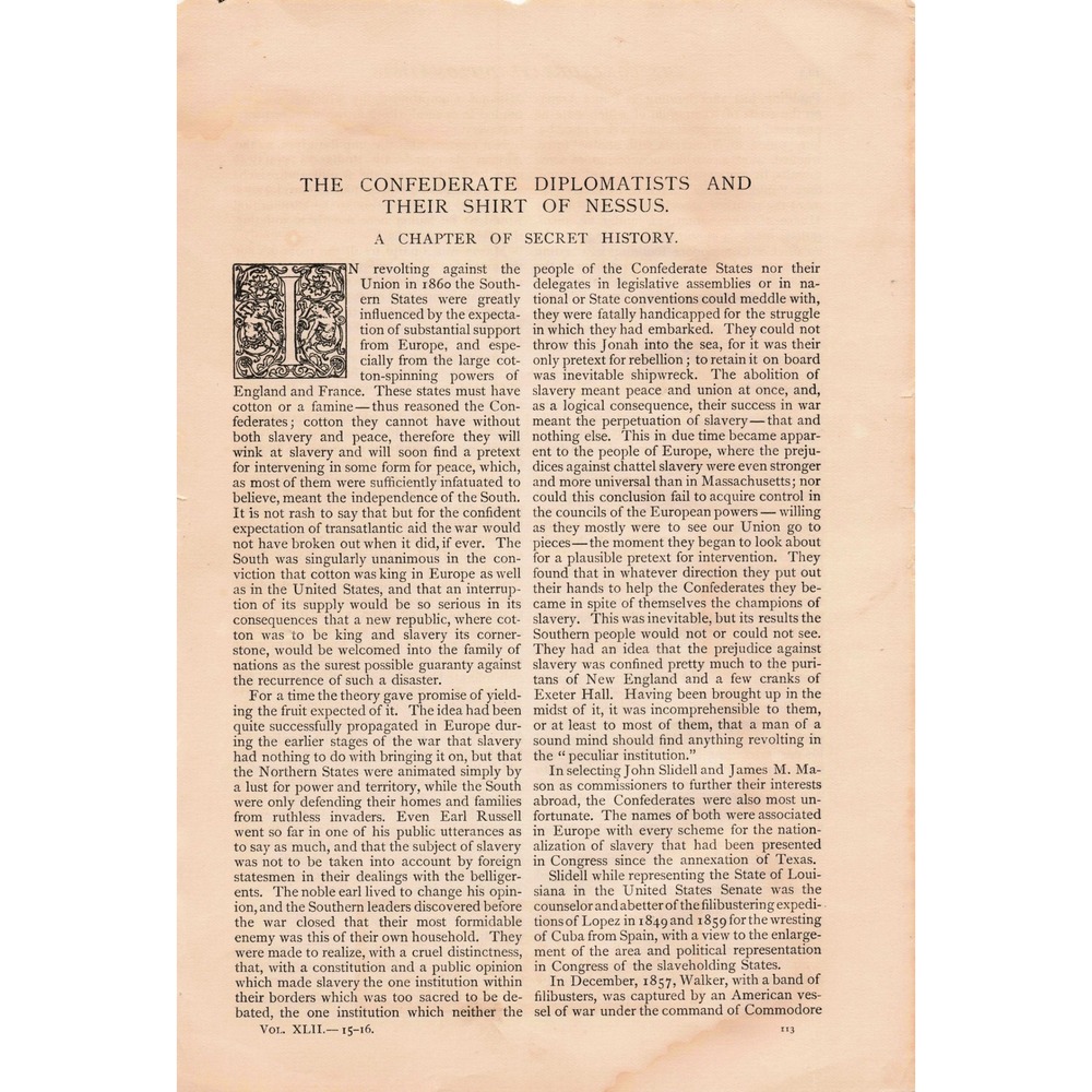 1891 Confederate Diplomatists Shirt of Nessus John Bigelow Civil War Essay - Picture 1 of 2